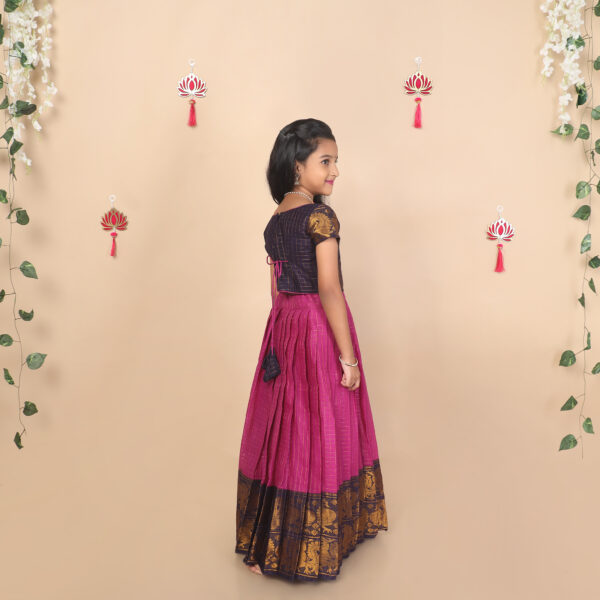 Back view of purple and deep blue ethnic skirt and crop top set for girls