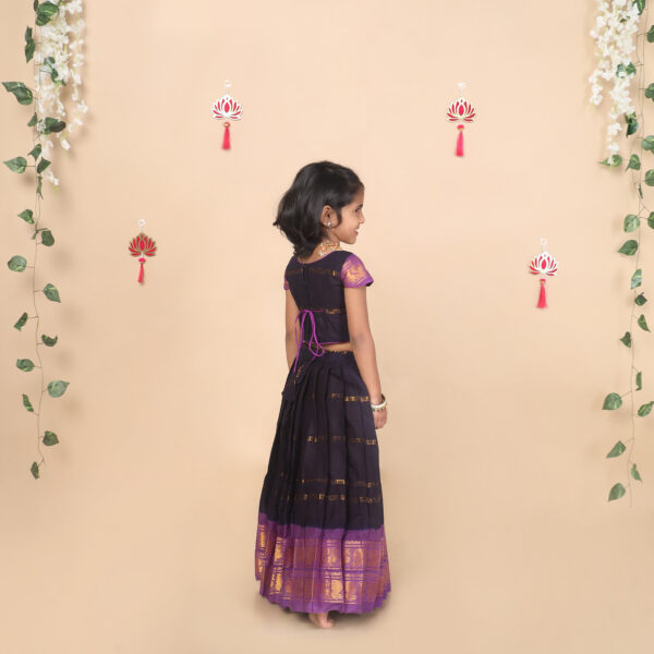 Back view of deep blue skirt and crop top set for girls