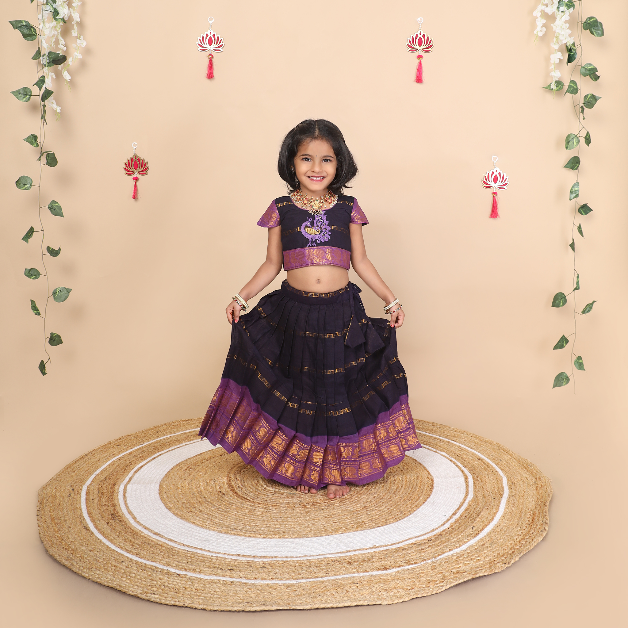 Deep blue skirt and crop top set for girls full view