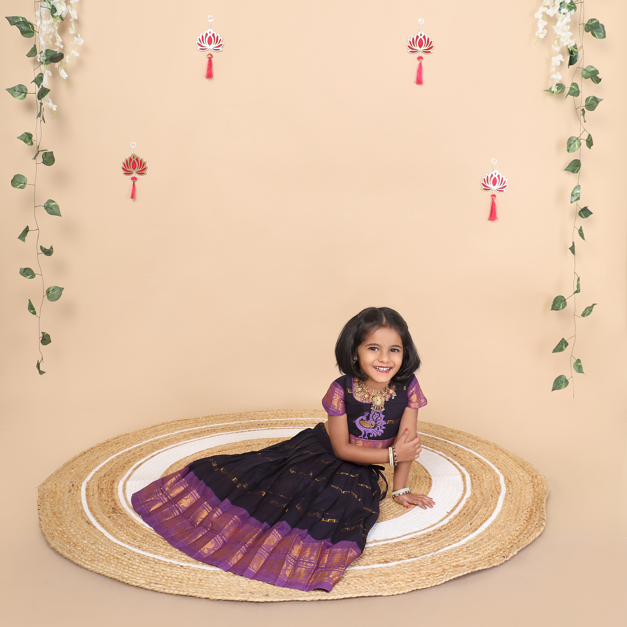 Front of deep blue skirt and crop top set for girls