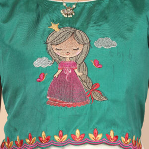 Close up traditional pattern detail on Nila ethnic long gown for girls