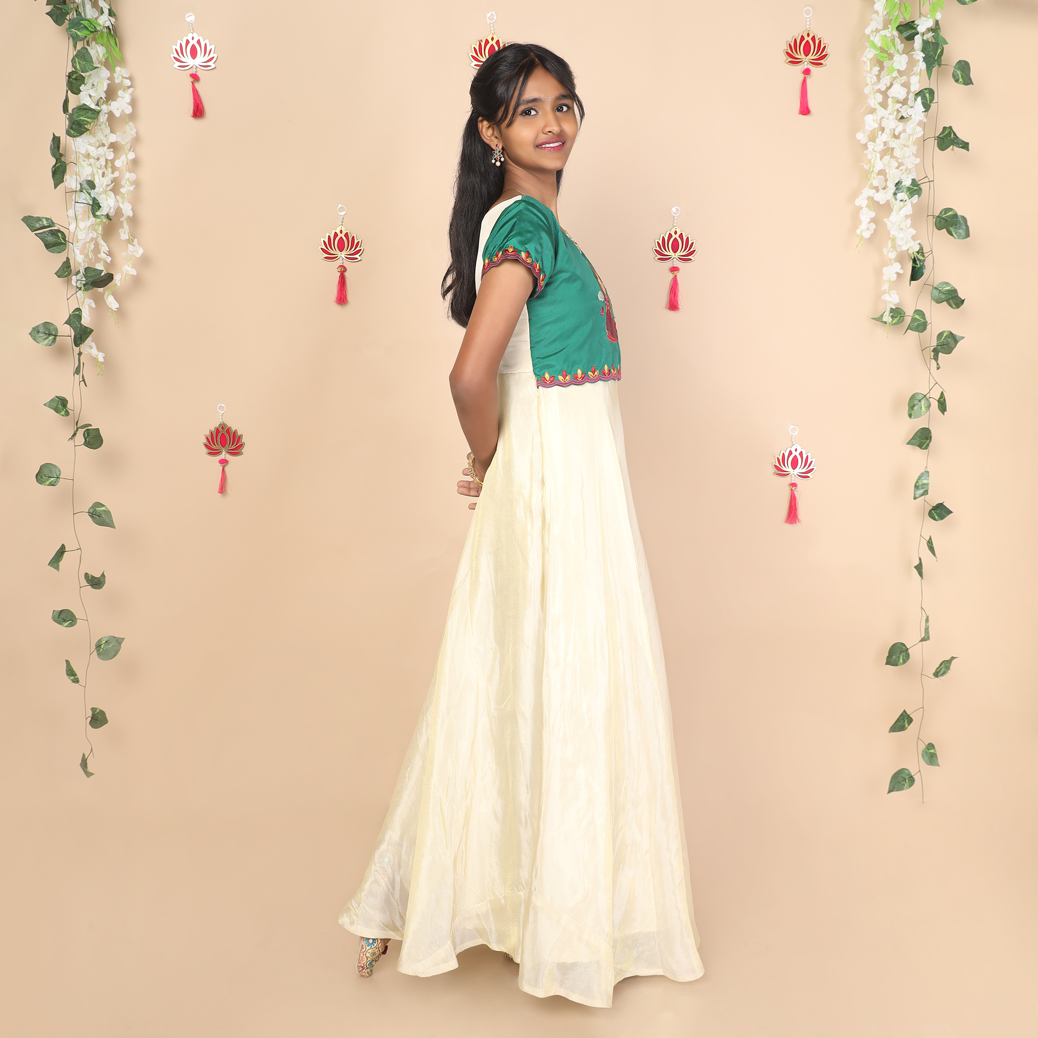 Side view of Nila ethnic long gown for girls