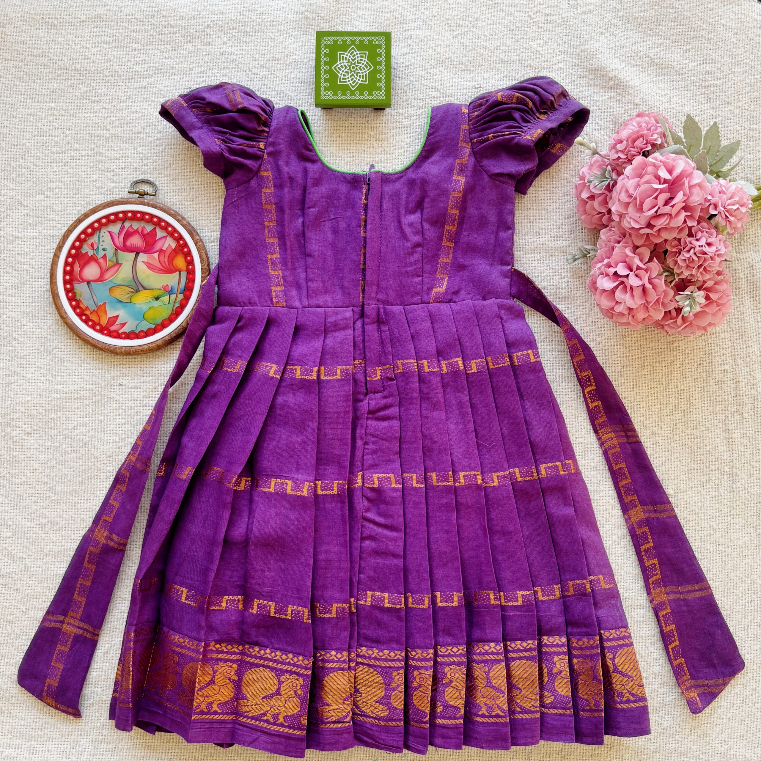 Purple kids festive frock full back view
