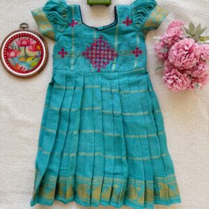 Teal kids festive frock full front view