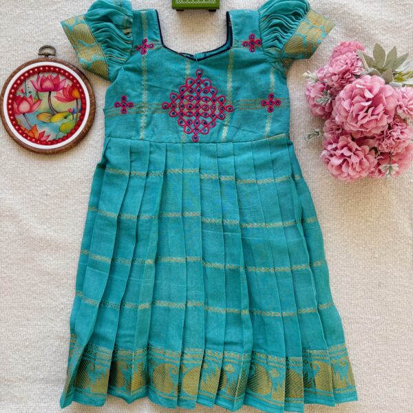 Teal kids festive frock full front view