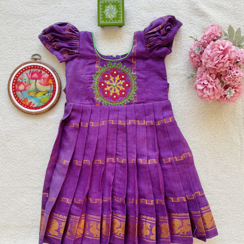 Purple kids festive frock full front view