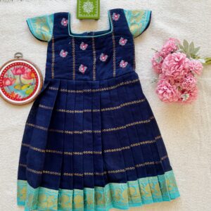 Navy blue kids festive frock full front view