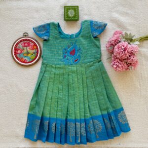 Traditional green kids festive frock full view