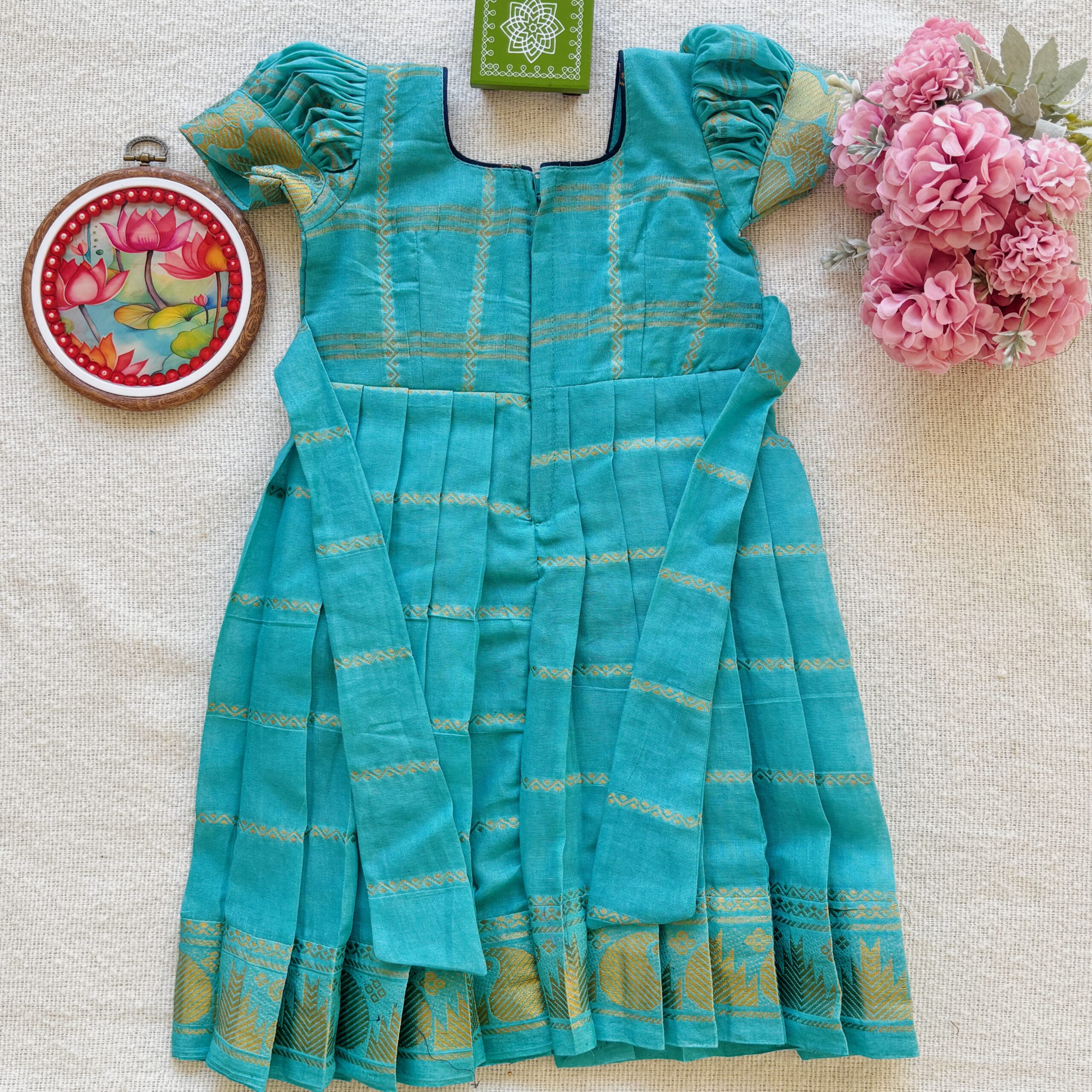 Teal kids festive frock full back view