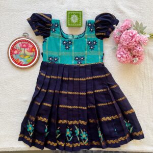 Teal and navy kids festive frock full front view