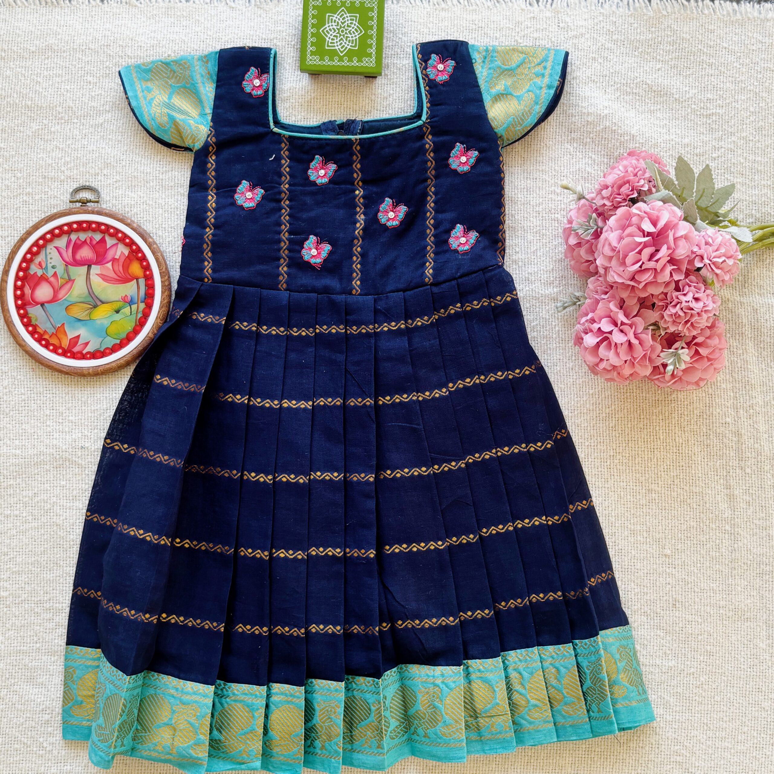 Navy blue kids festive frock front view