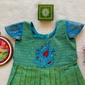 Hand embroidered design on kids festive frock