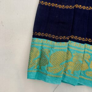 Teal and gold border detail on navy blue traditional kids frock