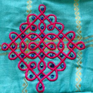 Embroidered teal bodice of kids frock