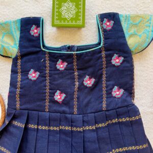 embroidered bodice of navy blue kids frock