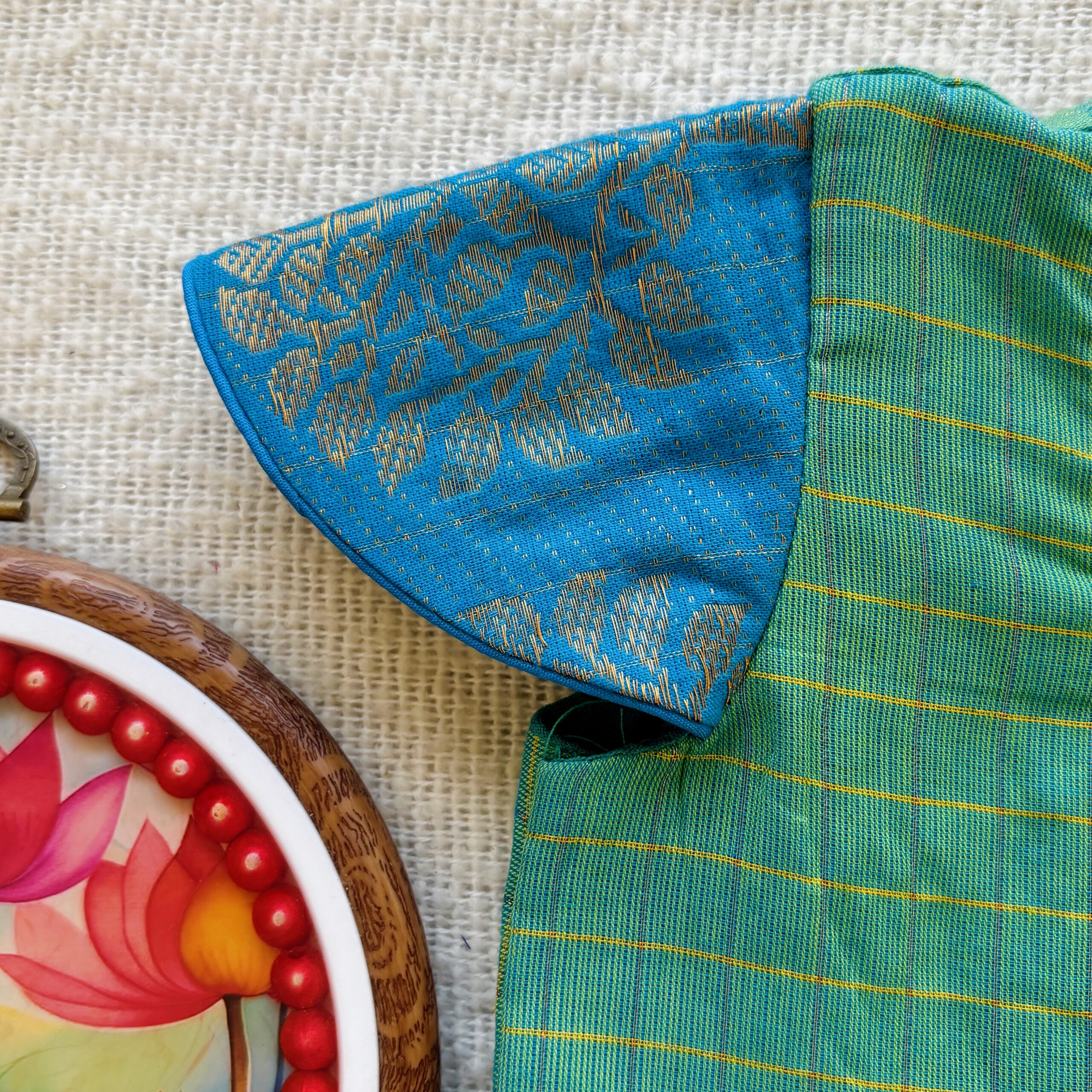 Blue sleeve detail of kids festive frock