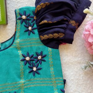 Puff sleeve detail of kids festive frock