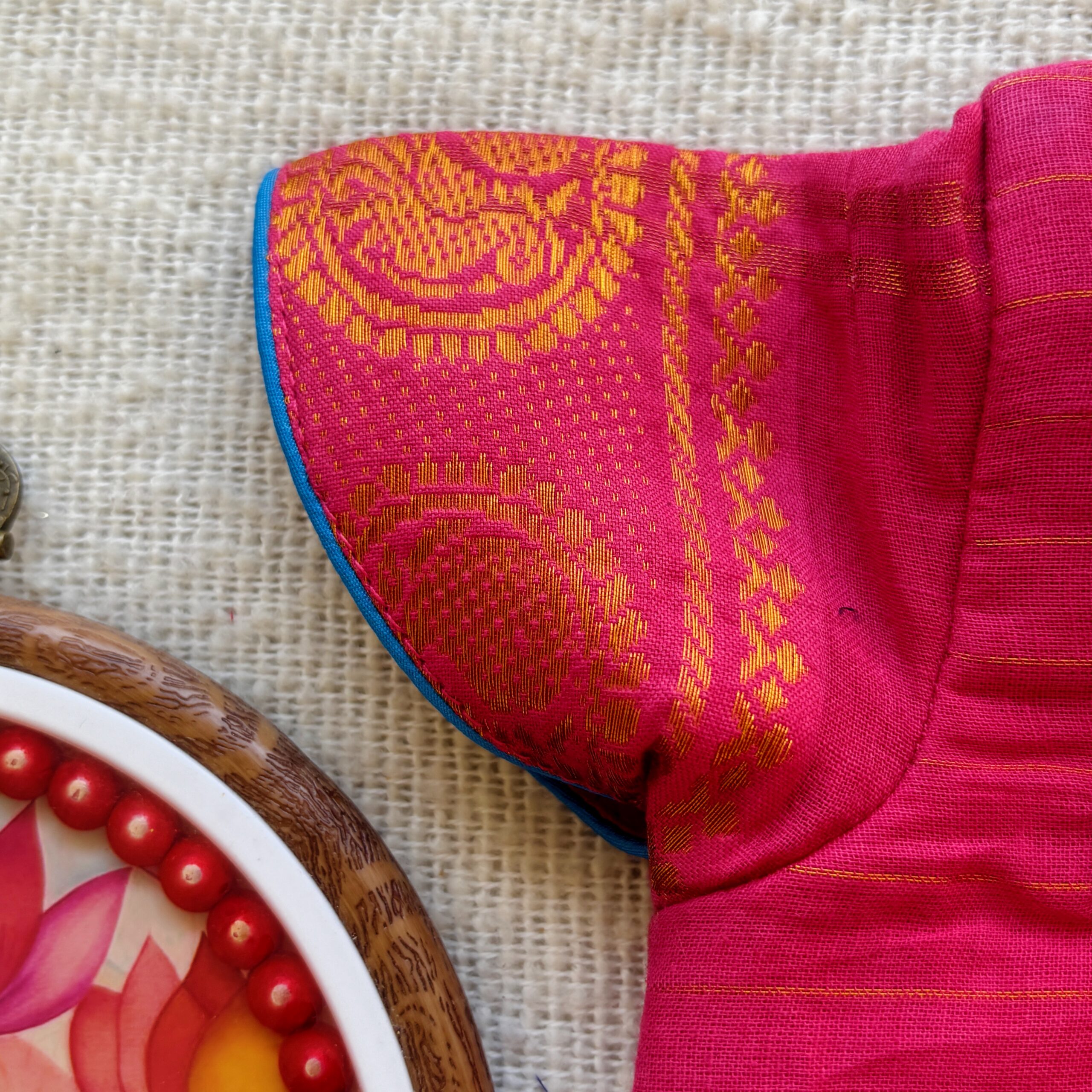 Pink sleeve detail of kids festive frock