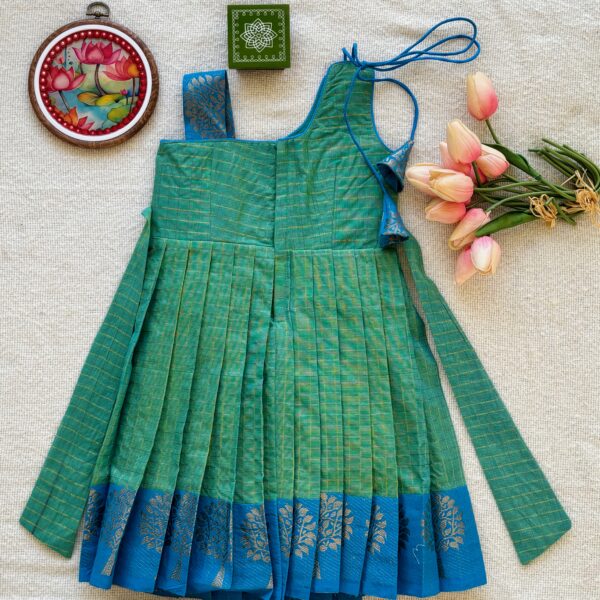 Green one shoulder kids festive frock full back view