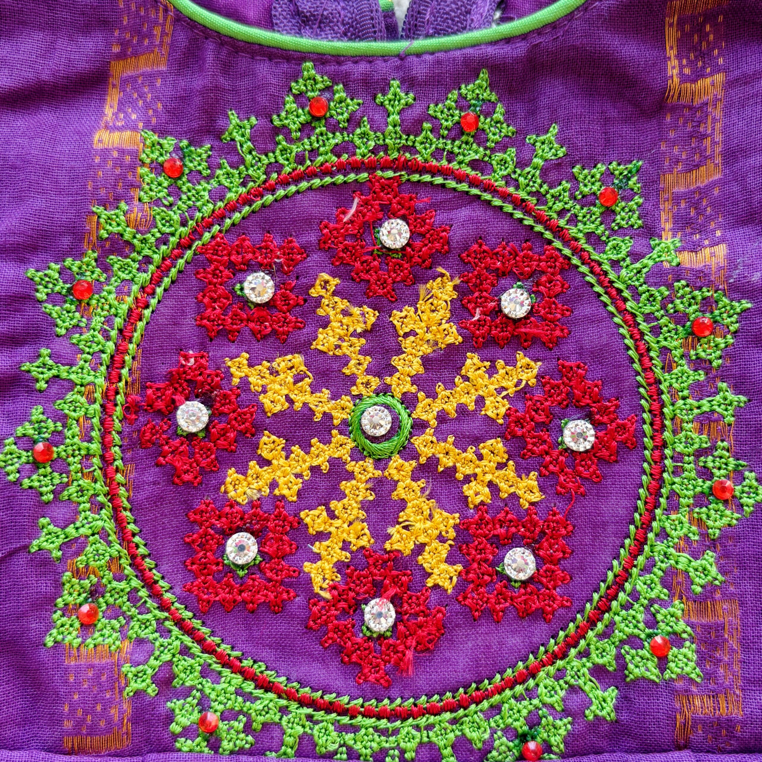 Close up embroidery work on kids festive frock