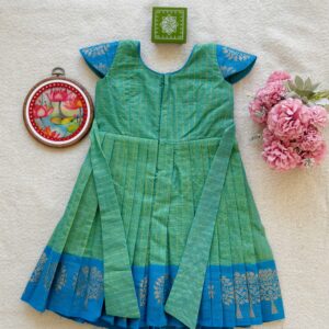 back view of green-blue-kids-festive-frock-2