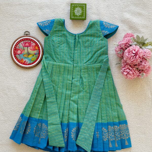 back view of green-blue-kids-festive-frock-2