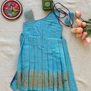 Teal one shoulder kids festive frock full back view