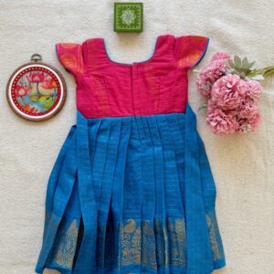 Pink and blue kids festive frock full back view