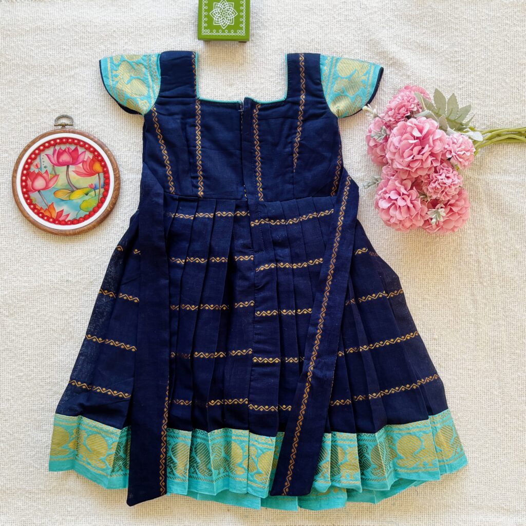 Navy blue kids festive frock full back view