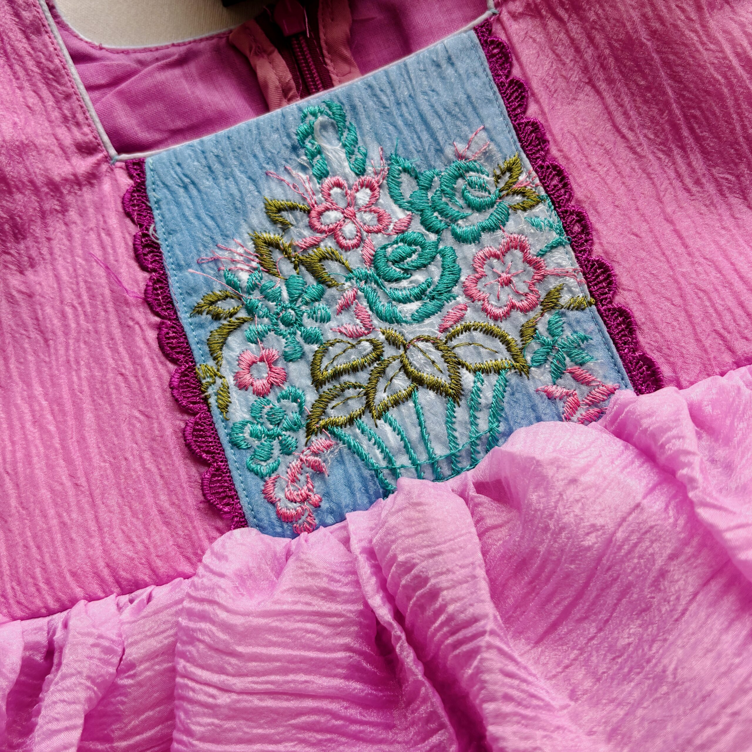 Floral embroidered pastel pink kids party dress