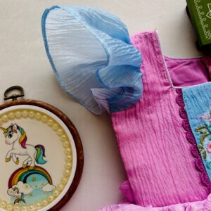 Pastel pink organza frock for girls with cap sleeves