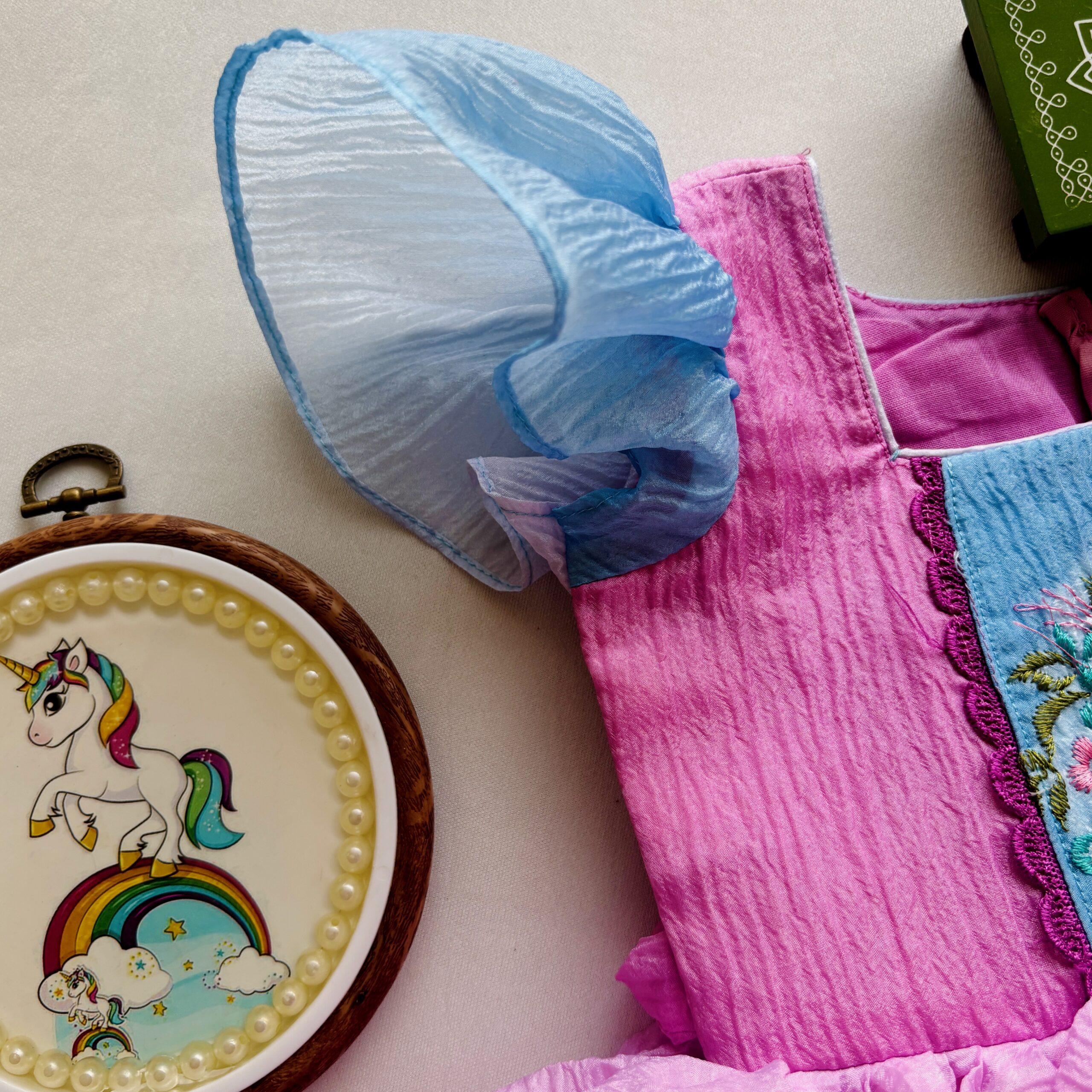 Pastel pink organza frock for girls with cap sleeves