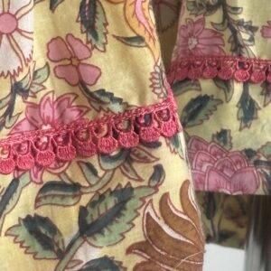 Yellow floral cotton frock with lace detailing for girls