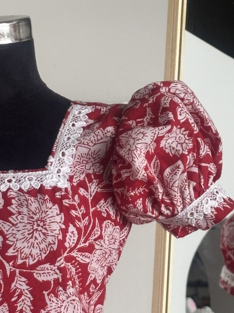 Traditional red cotton girls frock with floral block print