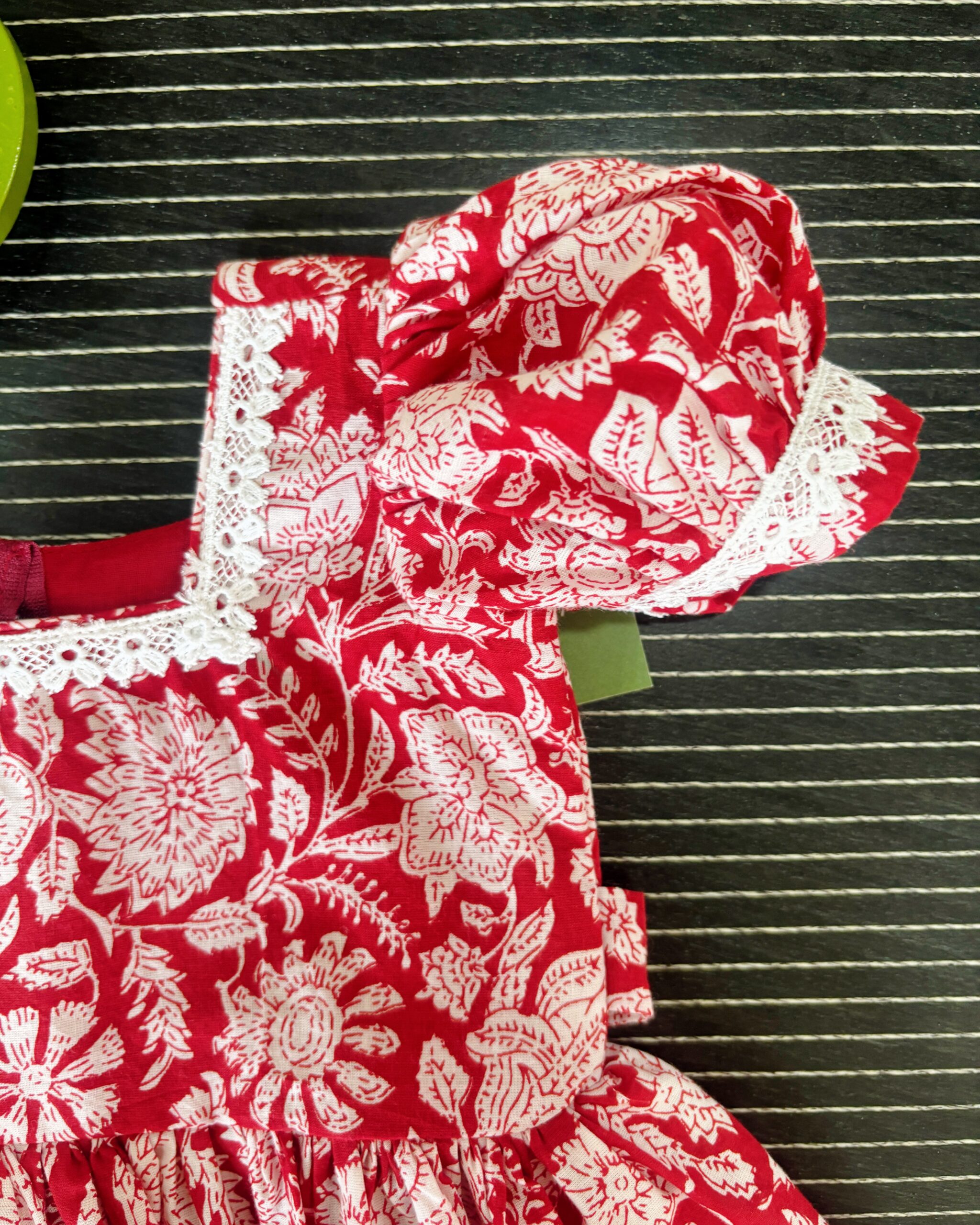 red floral print cotton kids frock