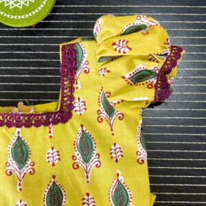 yellow ethnic cotton girls frock with gathered skirt