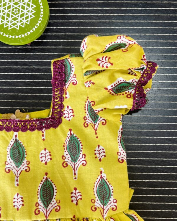 yellow ethnic cotton girls frock with gathered skirt