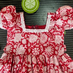 red ethnic floral cotton girls dress