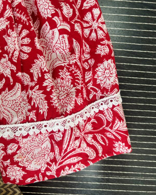 red gathered cotton frock for girls