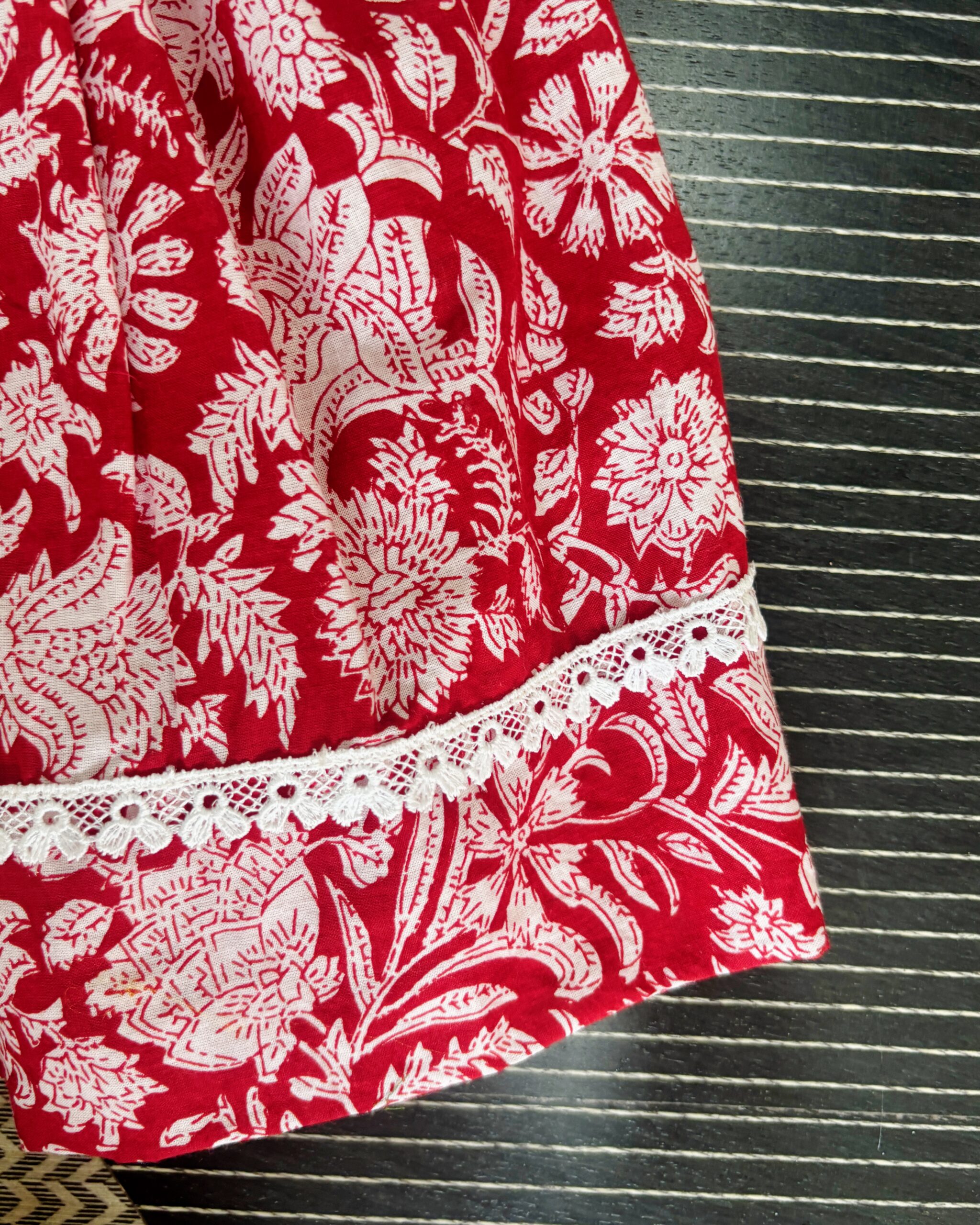 red gathered cotton frock for girls