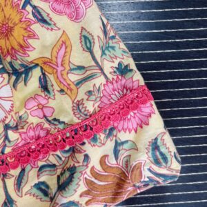 Cream and pink floral cotton frock for girls