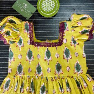 printed yellow cotton kids frock traditional design