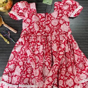 red floral casual cotton girls frock