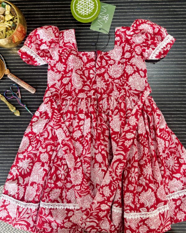 red floral casual cotton girls frock