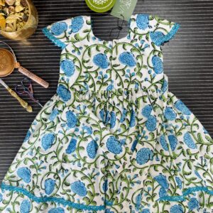 blue floral casual cotton girls frock
