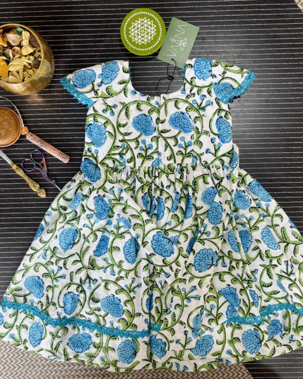 blue floral casual cotton girls frock