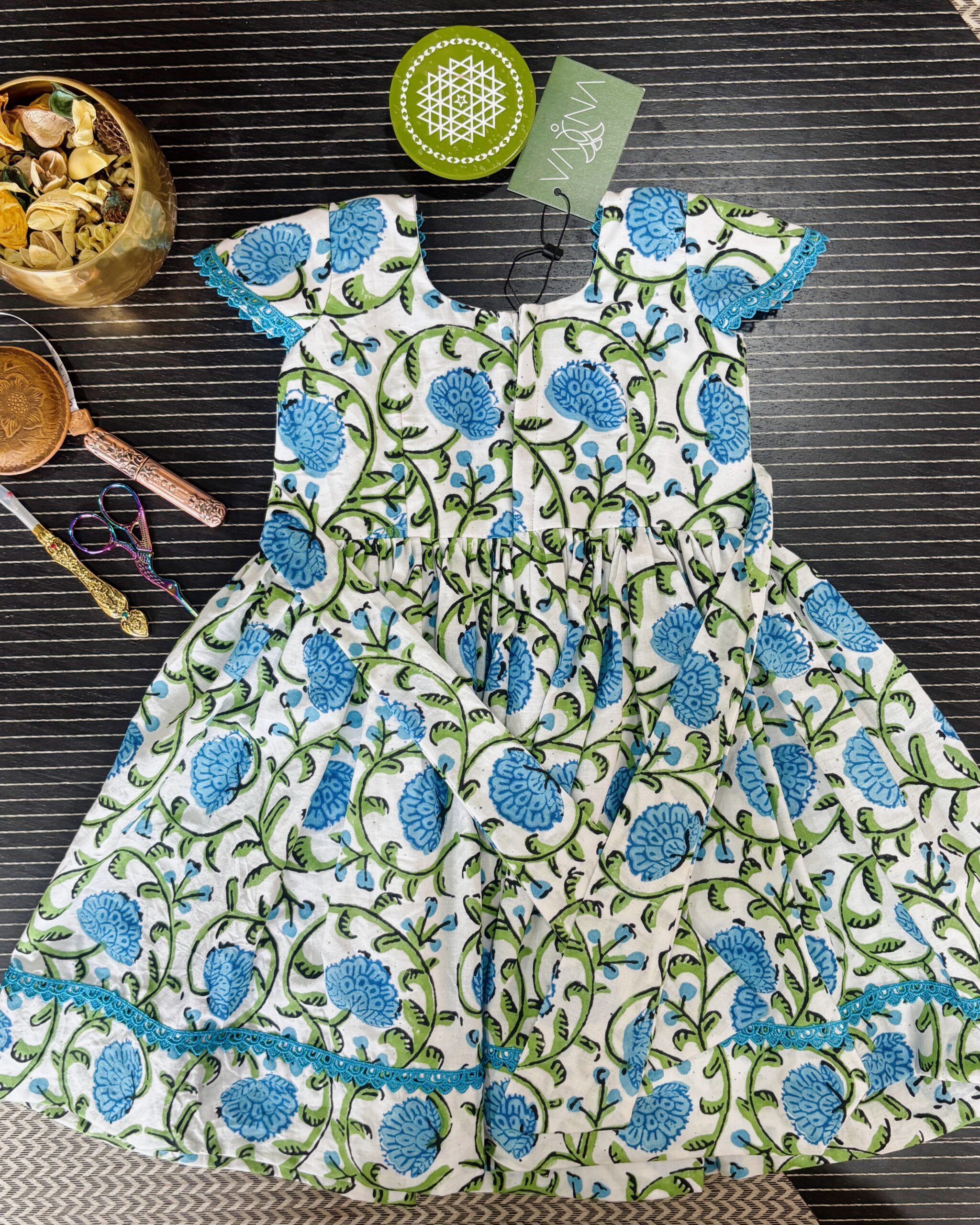blue floral casual cotton girls frock