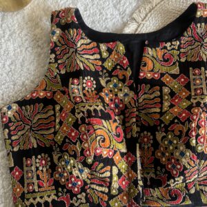 Black designer print halter neck blouse front