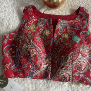 Red designer print halter neck blouse