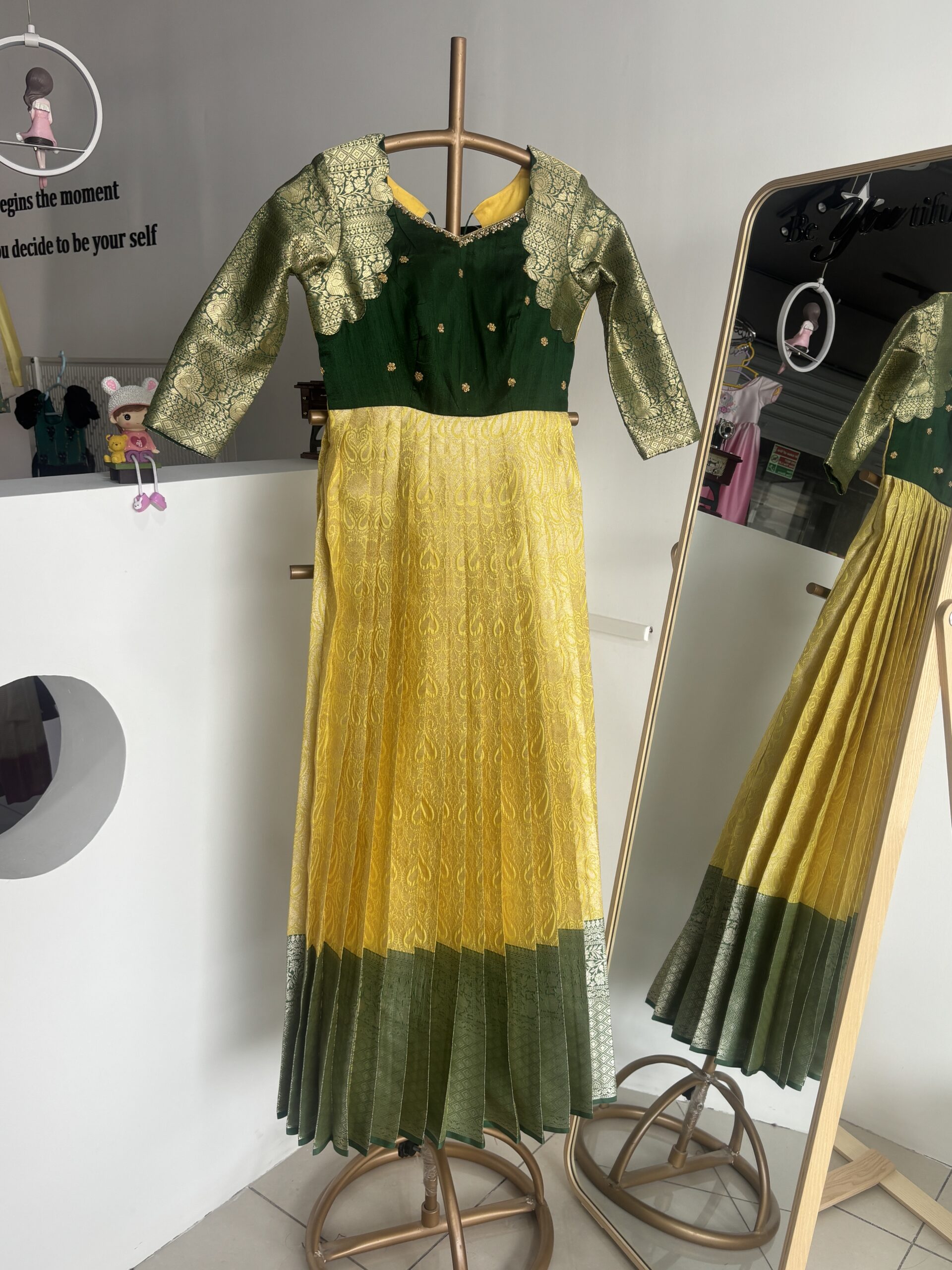 Varna Design Wear Lemon Yellow Sri Work Traditional Long Gown